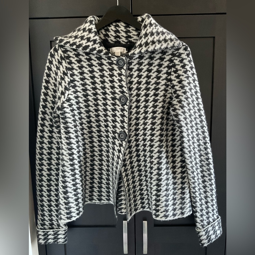 ⚡️💕 Vintage Y2K Kenar Black White Wool Blend Sweater Jacket Back Pleat Sz M EUC